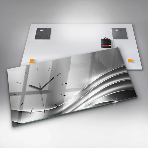 Ceas orizontale de perete din sticlă Abstracția argintului