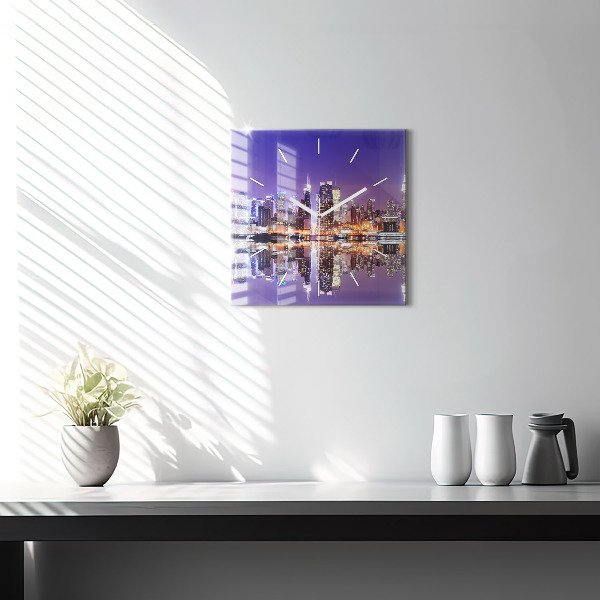 Ceas pătrat de perete din sticlă Orașul New York noaptea