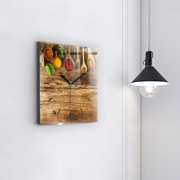 Ceas pătrat de perete din sticlă Linguri de condimente