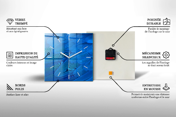 Ceas pătrat de perete din sticlă Abstracția metalului gri