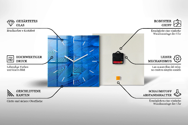 Ceas pătrat de perete din sticlă Abstracția metalului gri