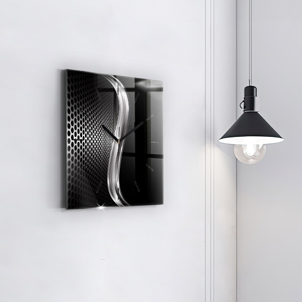 Ceas pătrat de perete din sticlă Abstracția metalului negru