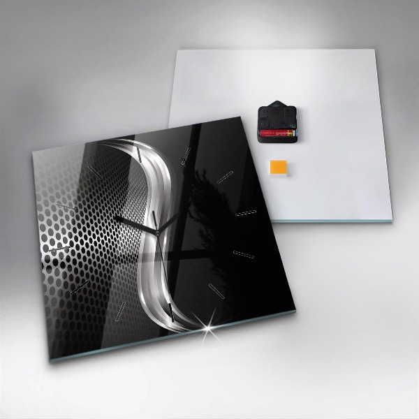 Ceas pătrat de perete din sticlă Abstracția metalului negru