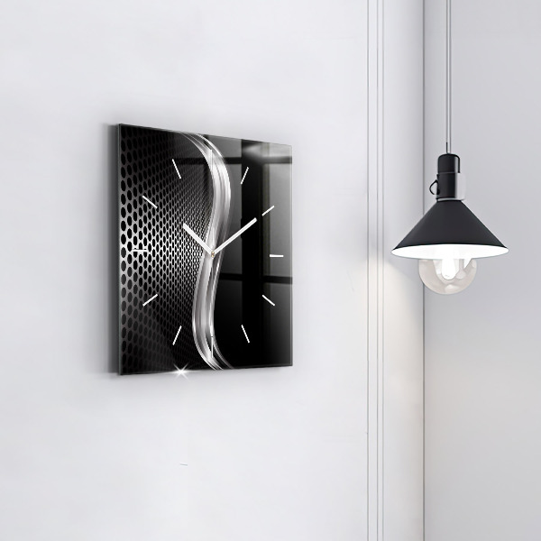 Ceas pătrat de perete din sticlă Abstracția metalului negru