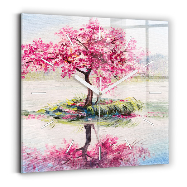 Ceas pătrat de perete din sticlă Mozaic de copac