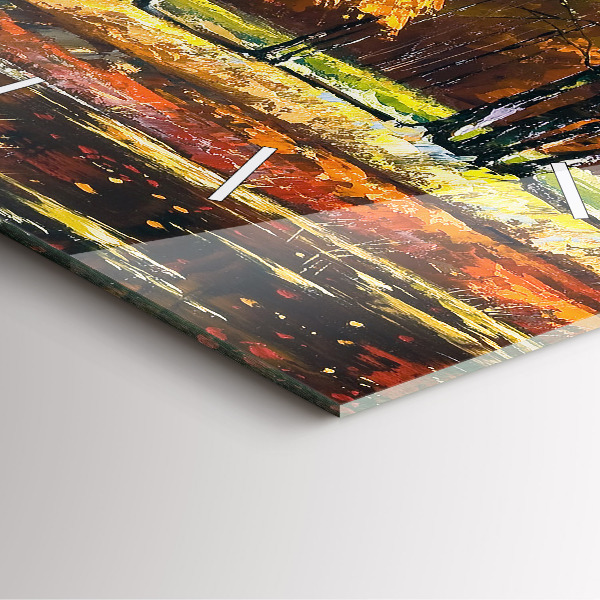 Ceas pătrat de perete din sticlă Peisaj de toamnă cu un râu