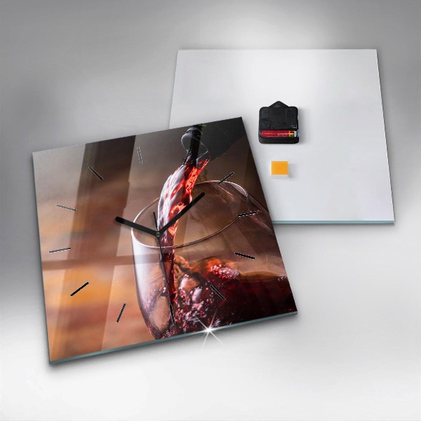 Ceas pătrat de perete din sticlă Un pahar de vin roșu