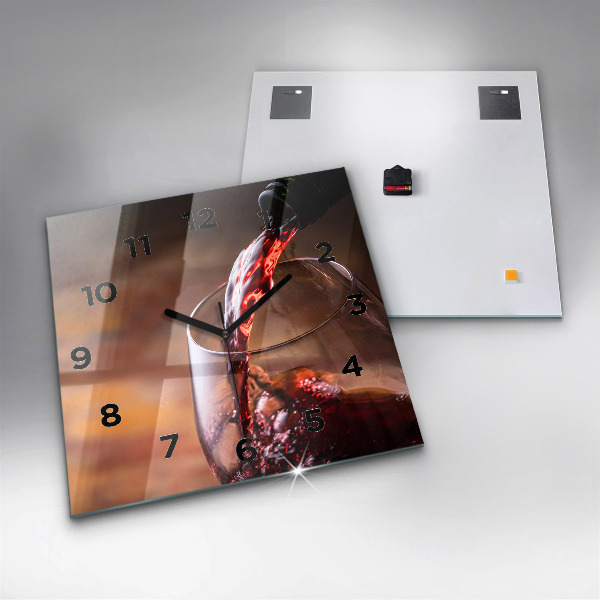 Ceas pătrat de perete din sticlă Un pahar de vin roșu