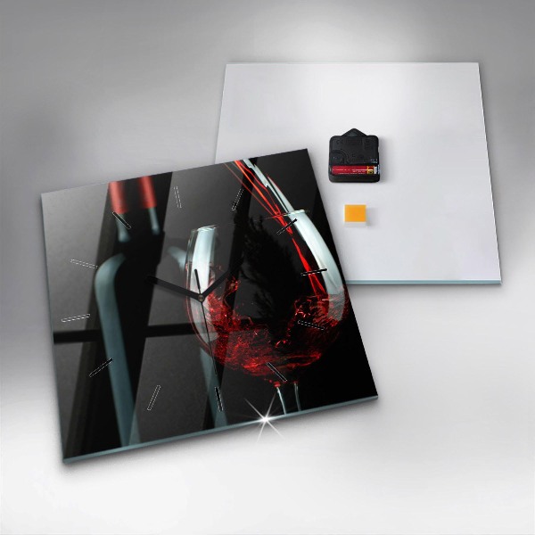 Ceas pătrat de perete din sticlă O sticlă de vin