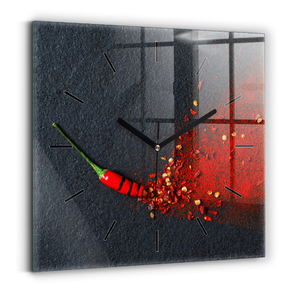 Ceas pătrat de perete din sticlă Condiment cu ardei roșu