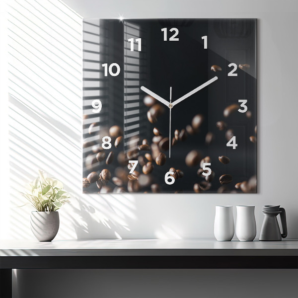 Ceas pătrat de perete din sticlă Boabe de cafea