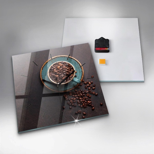 Ceas pătrat de perete din sticlă O ceașcă de cafea
