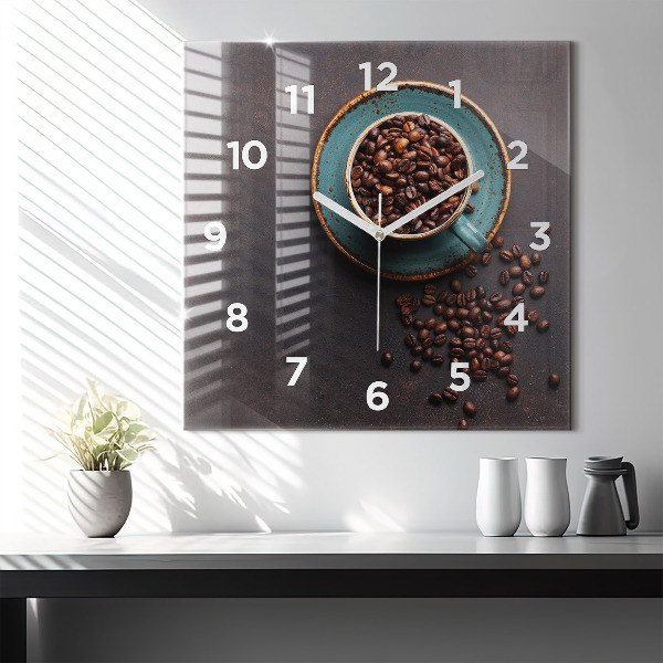 Ceas pătrat de perete din sticlă O ceașcă de cafea