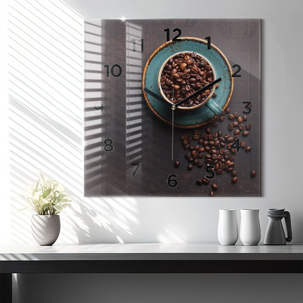Ceas pătrat de perete din sticlă O ceașcă de cafea