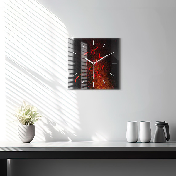 Ceas pătrat de perete din sticlă Ardei iute