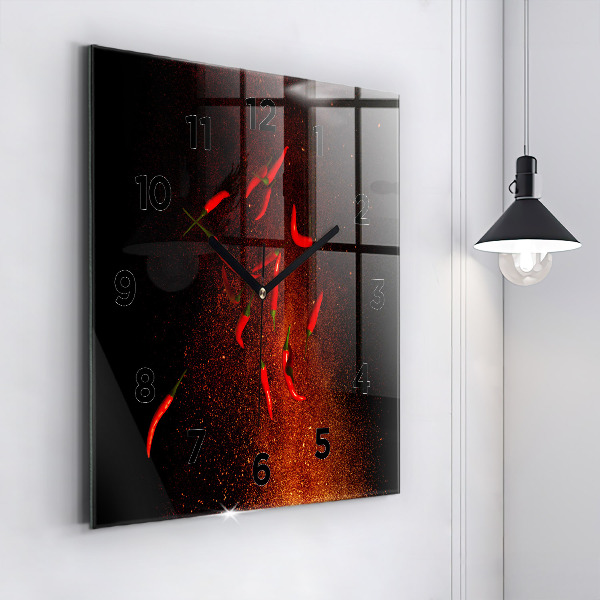 Ceas pătrat de perete din sticlă Ardei iute