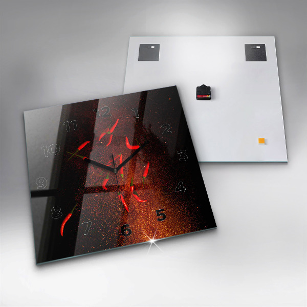 Ceas pătrat de perete din sticlă Ardei iute