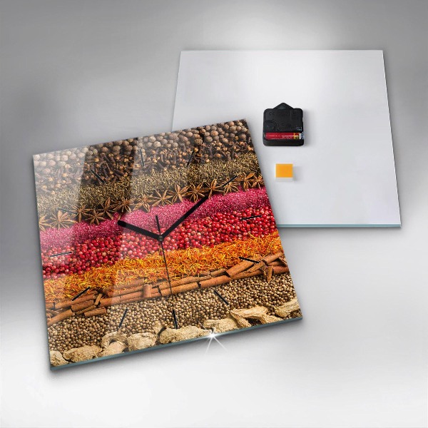 Ceas pătrat de perete din sticlă Rânduri de condimente
