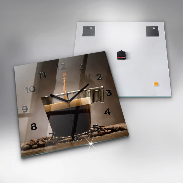 Ceas pătrat de perete din sticlă O cană de cafea