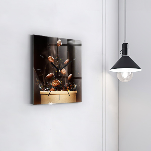 Ceas pătrat de perete din sticlă Cafea fierbinte