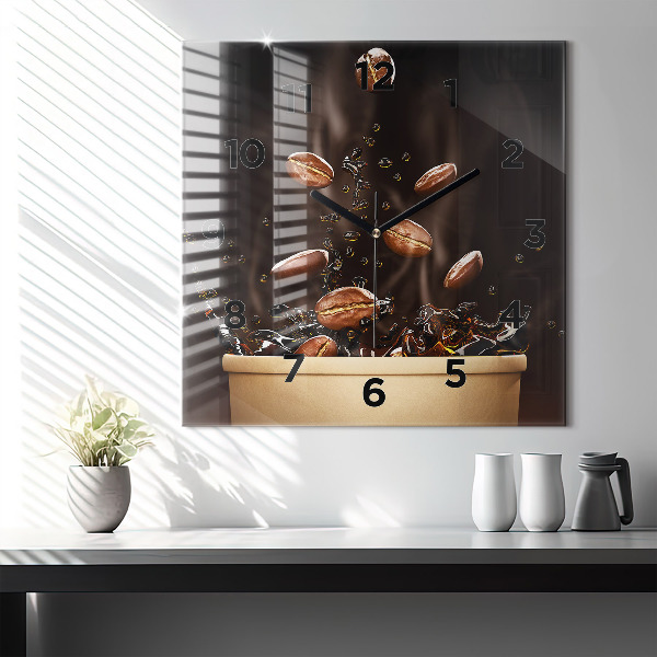 Ceas pătrat de perete din sticlă Cafea fierbinte