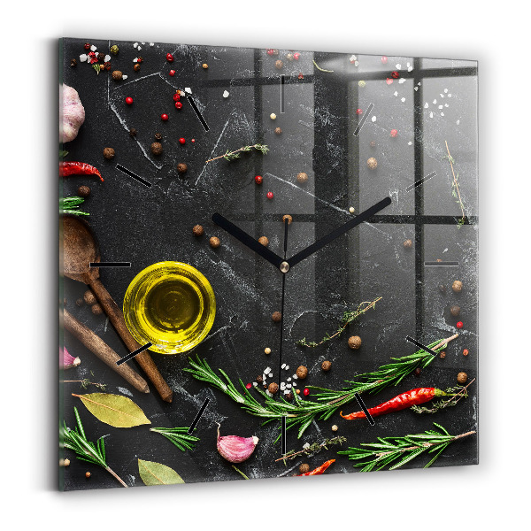 Ceas pătrat de perete din sticlă Condimente pe blat