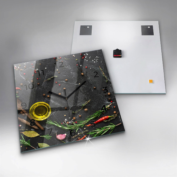 Ceas pătrat de perete din sticlă Condimente pe blat