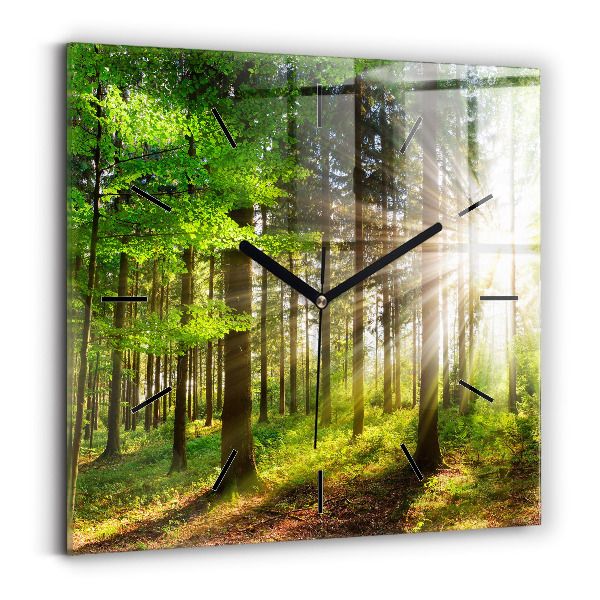 Ceas pătrat de perete din sticlă Răsărit de pădure
