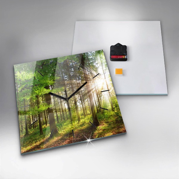 Ceas pătrat de perete din sticlă Răsărit de pădure