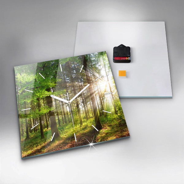 Ceas pătrat de perete din sticlă Răsărit de pădure