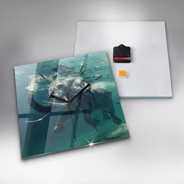 Ceas pătrat de perete din sticlă Elefantul înotând în ocean