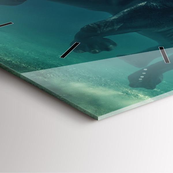 Ceas pătrat de perete din sticlă Elefantul înotând în ocean