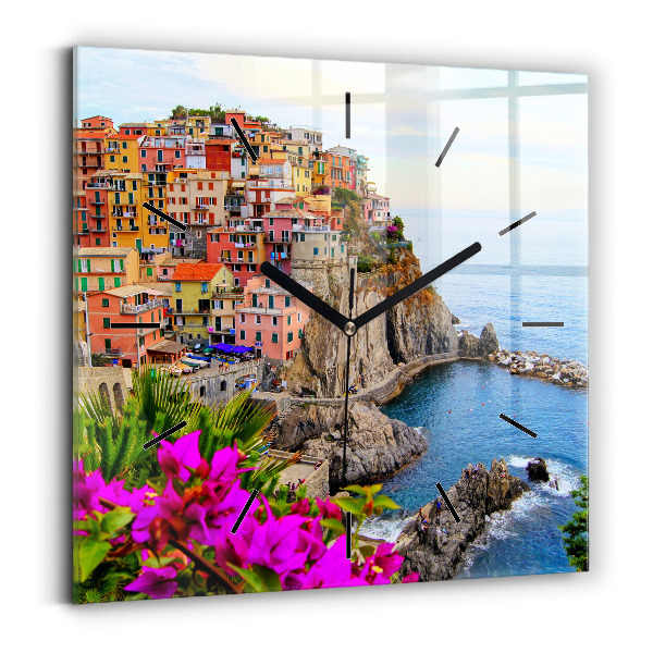Ceas pătrat de perete din sticlă Coasta Cinque Terre