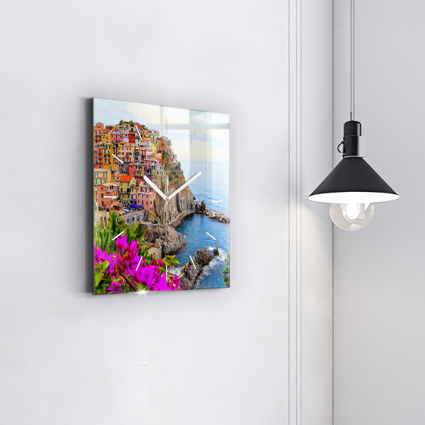 Ceas pătrat de perete din sticlă Coasta Cinque Terre