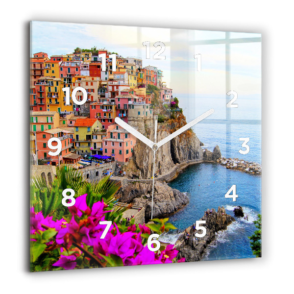Ceas pătrat de perete din sticlă Coasta Cinque Terre