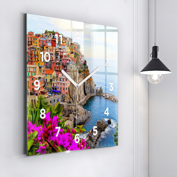 Ceas pătrat de perete din sticlă Coasta Cinque Terre