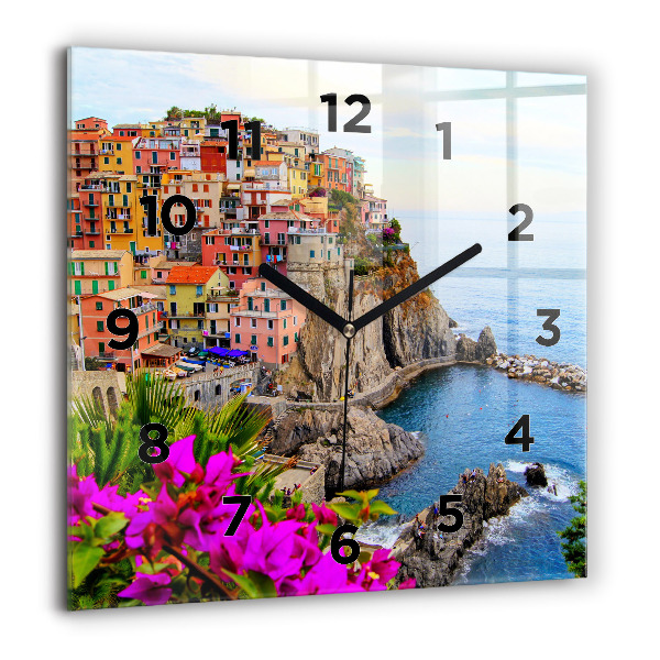 Ceas pătrat de perete din sticlă Coasta Cinque Terre