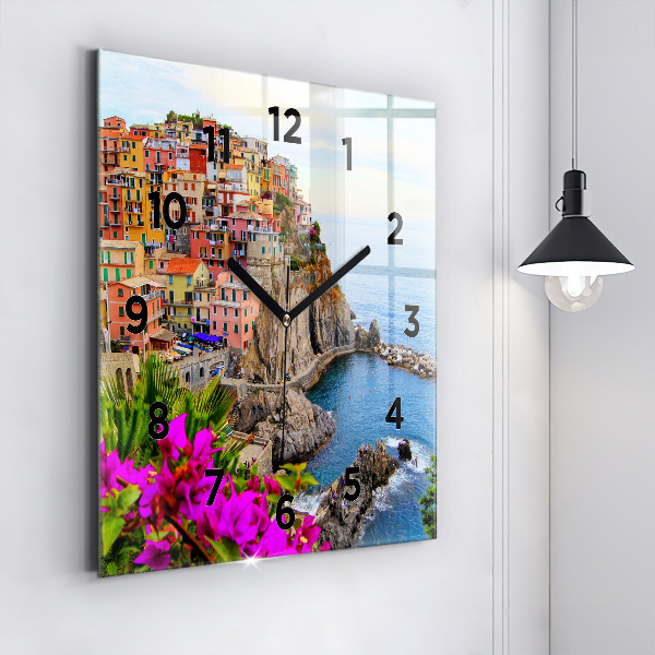 Ceas pătrat de perete din sticlă Coasta Cinque Terre