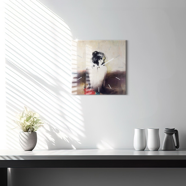 Ceas pătrat de perete din sticlă Portret abstract al unei femei