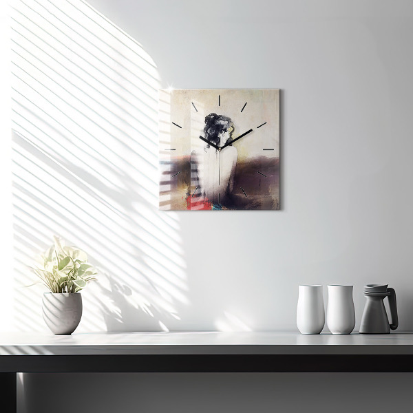 Ceas pătrat de perete din sticlă Portret abstract al unei femei