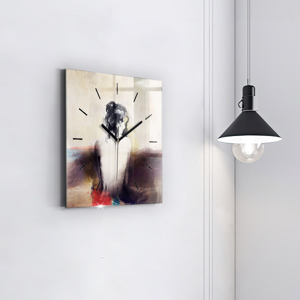 Ceas pătrat de perete din sticlă Portret abstract al unei femei
