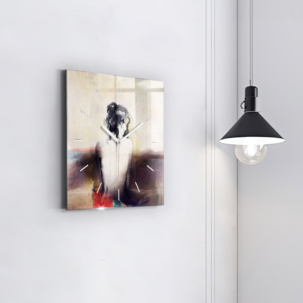 Ceas pătrat de perete din sticlă Portret abstract al unei femei