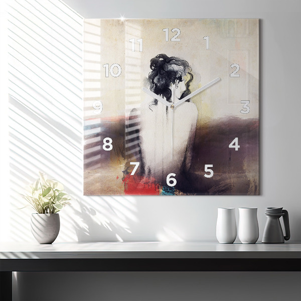 Ceas pătrat de perete din sticlă Portret abstract al unei femei