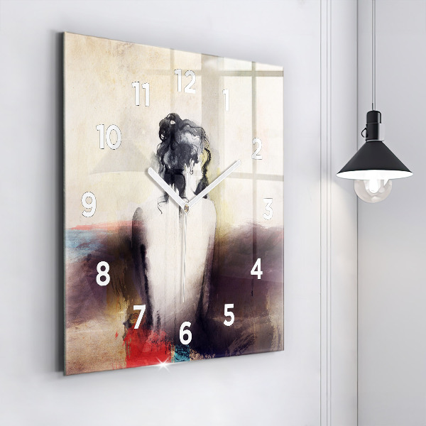 Ceas pătrat de perete din sticlă Portret abstract al unei femei