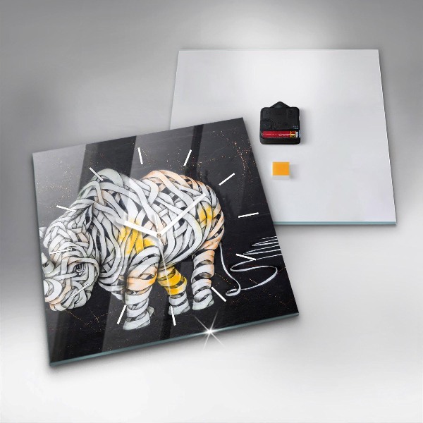 Ceas pătrat de perete din sticlă Rinocer abstract