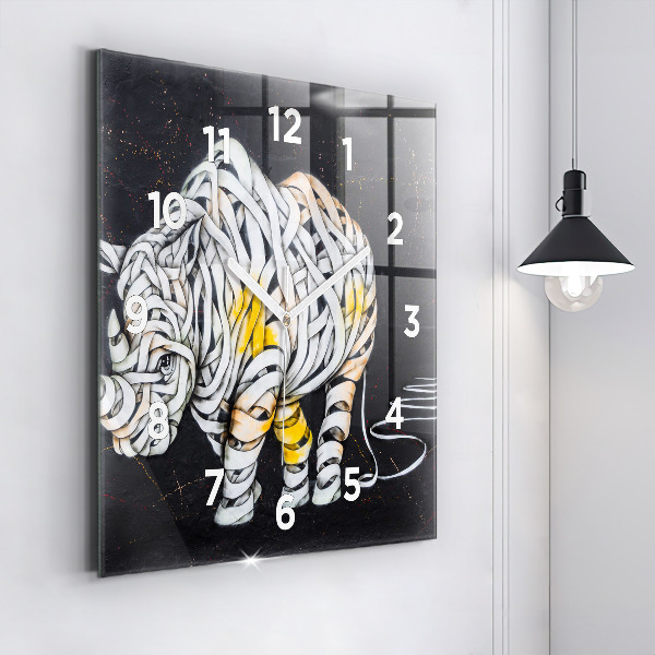 Ceas pătrat de perete din sticlă Rinocer abstract