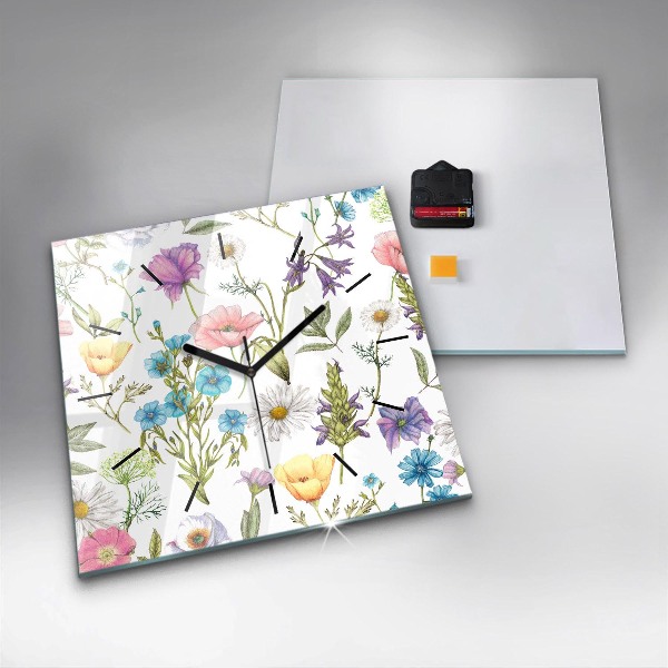 Ceas pătrat de perete din sticlă Aranjament Floral