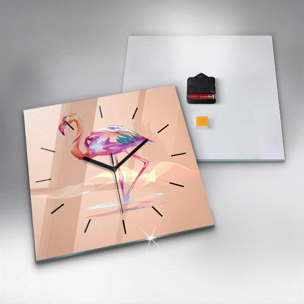 Ceas pătrat de perete din sticlă Ilustrație cu flamingo