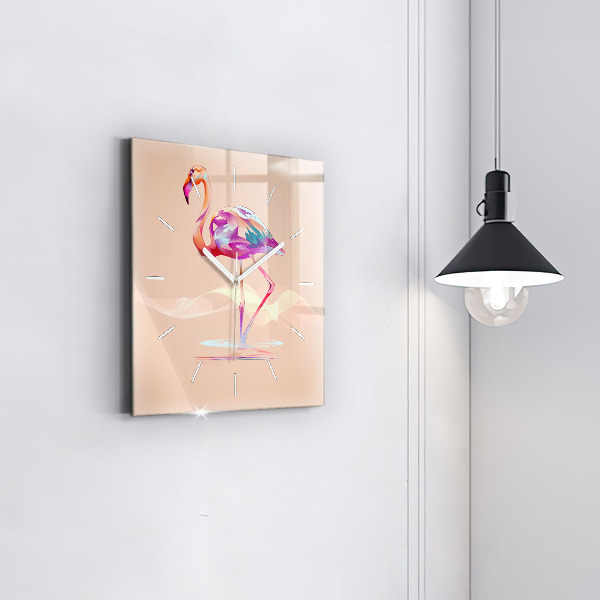 Ceas pătrat de perete din sticlă Ilustrație cu flamingo
