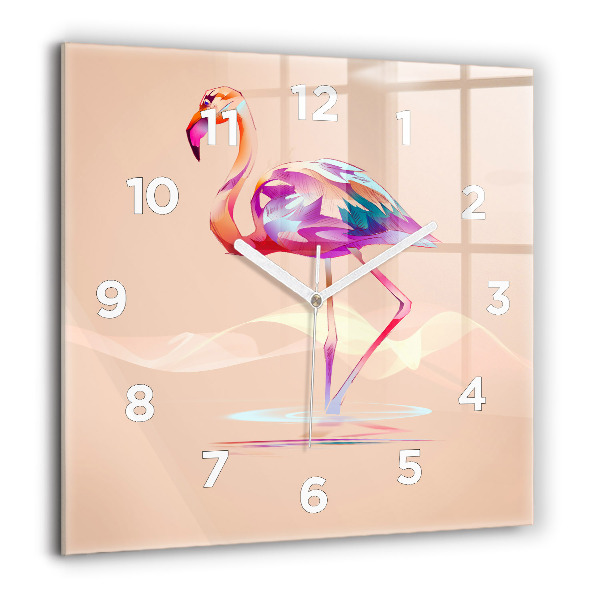 Ceas pătrat de perete din sticlă Ilustrație cu flamingo
